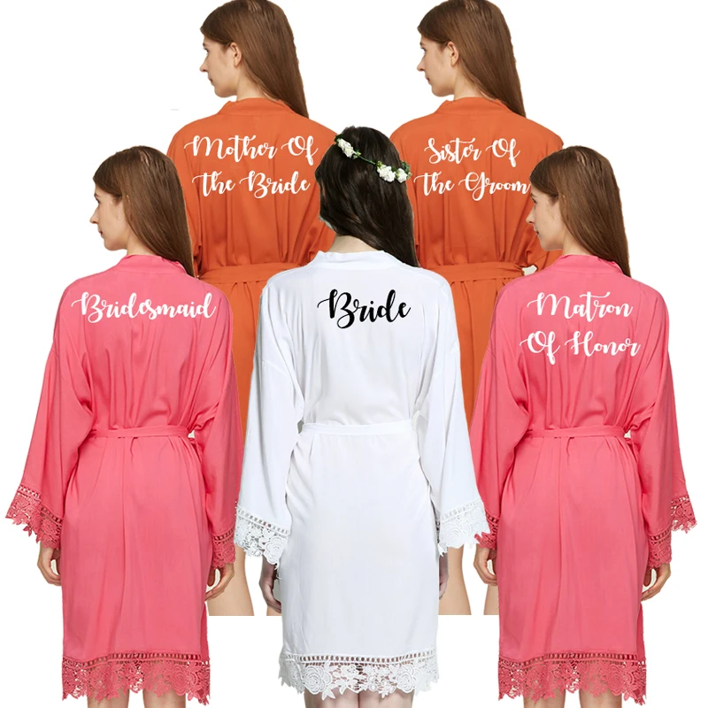 Rayon Cotton Lace Robe Bride Robe Bridesmaid Robes Bridal Robes Bathrobe Mother of The Bride Gown Bathrobe Orange
