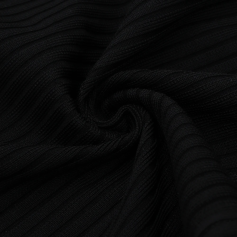 

High quality sexy black figure-hugging one-line shoulder long sleeve puffed rayon bandage evening dress