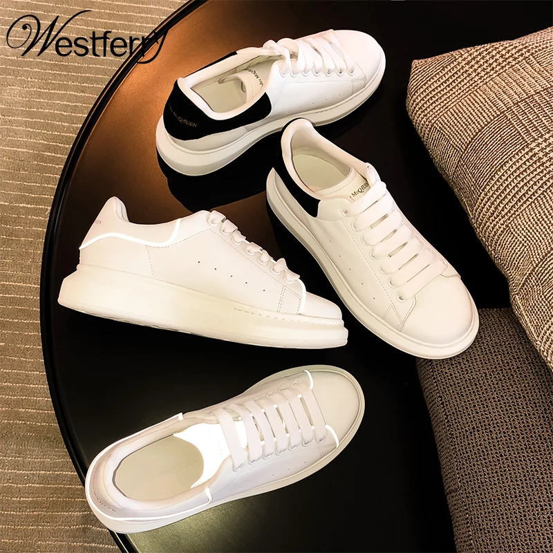 Маленькие белые туфли женская обувь на толстой подошве Новинка 2019 года Осенняя