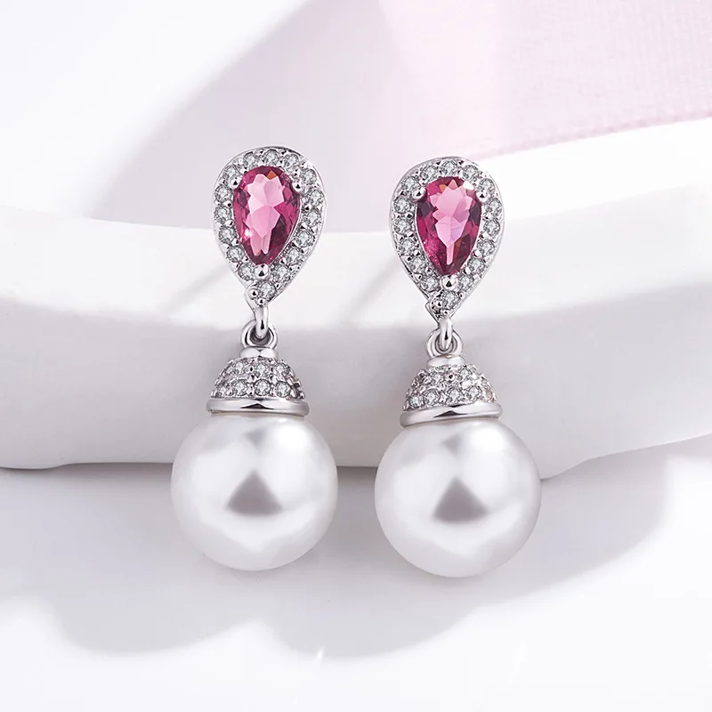 

Pearl 925 Sterling Silver color Earring for Women Fashion Silver 925 Jewelry Gemstone Bizuteria Orecchini Pearl Drop Earring