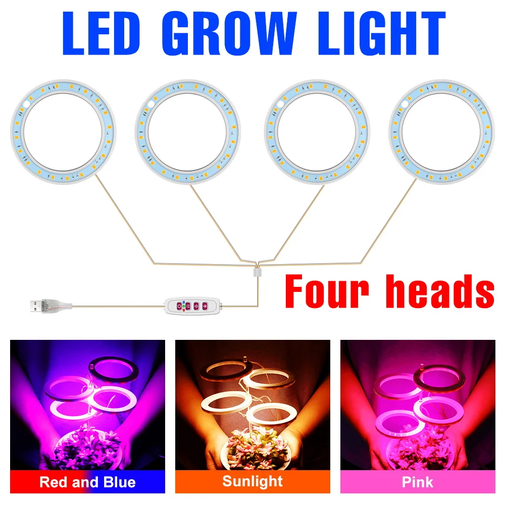 Plant Grow Light USB Phyto Lamp LED Full Spectrum LED Grow Bulb 1 2 3 4Head LED Greenhouse Growth Box Hydroponic Planting Lamp