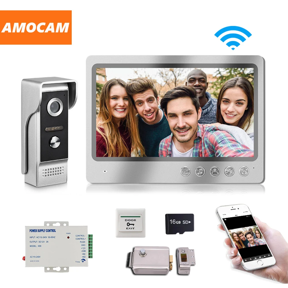 9 ''Wifi видео дверной звонок Система телефон двери запись наборы с картой 16G +