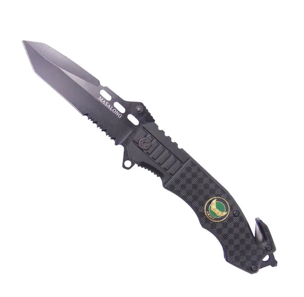 

MASALONG Hunting Survival Rescue Tools Outdoor Tactical Blade Folding Pocket Knife Saw Glass Chisel Kni29