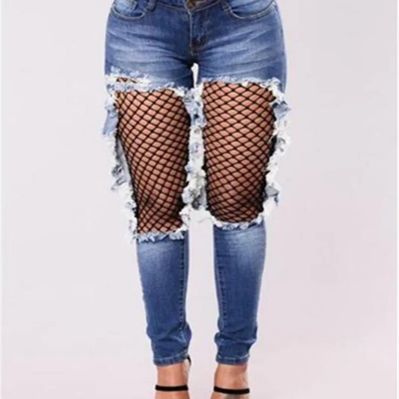 Женские Брюки Продаются через Европу и США выдвижные джинсы с дырками джинсовые