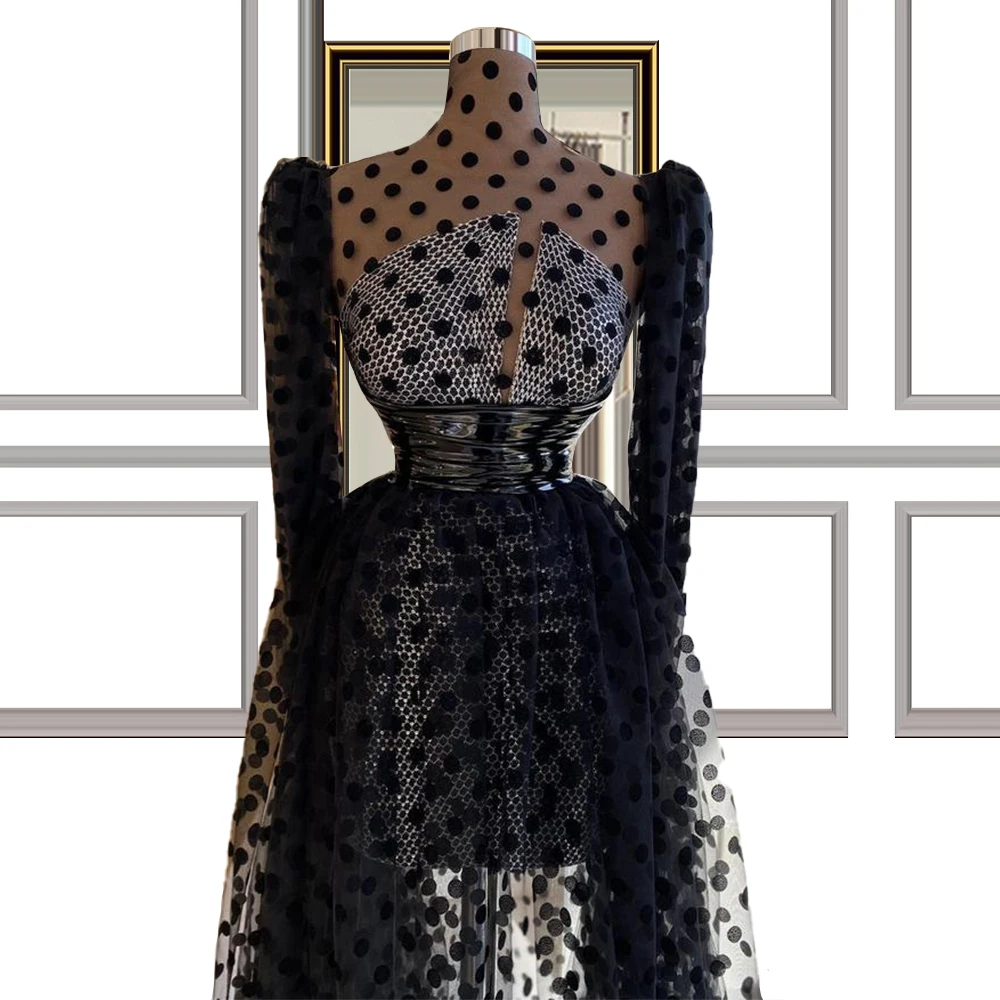 

Black Points Dinner Dress Long Sleeves Semi-Formal Dress Floor Length robes soiree sukienka na wesele dla gocia