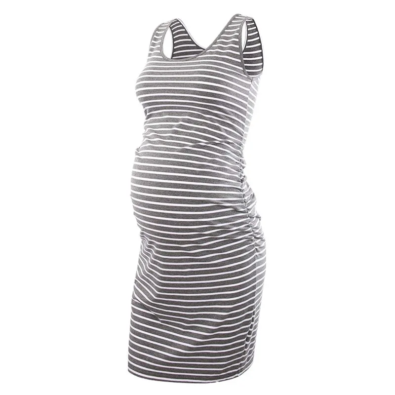 

Pregnancy Dress Maternity Gown Plus Size Nursing Dresses Breastfeeding Clothes Women Elegant Round Neck Sleeveless Striped Loose