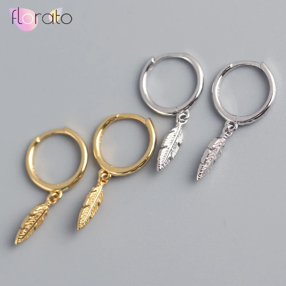 Натуральная 925 Стерлинговое Серебро Круглый перо серьги кольца для женщин