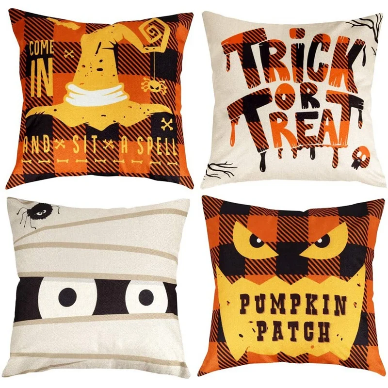 

Halloween Pillow Covers Happy Halloween Pillow Cases Decorations Square Cotton Linen Sofa Bed Cushion