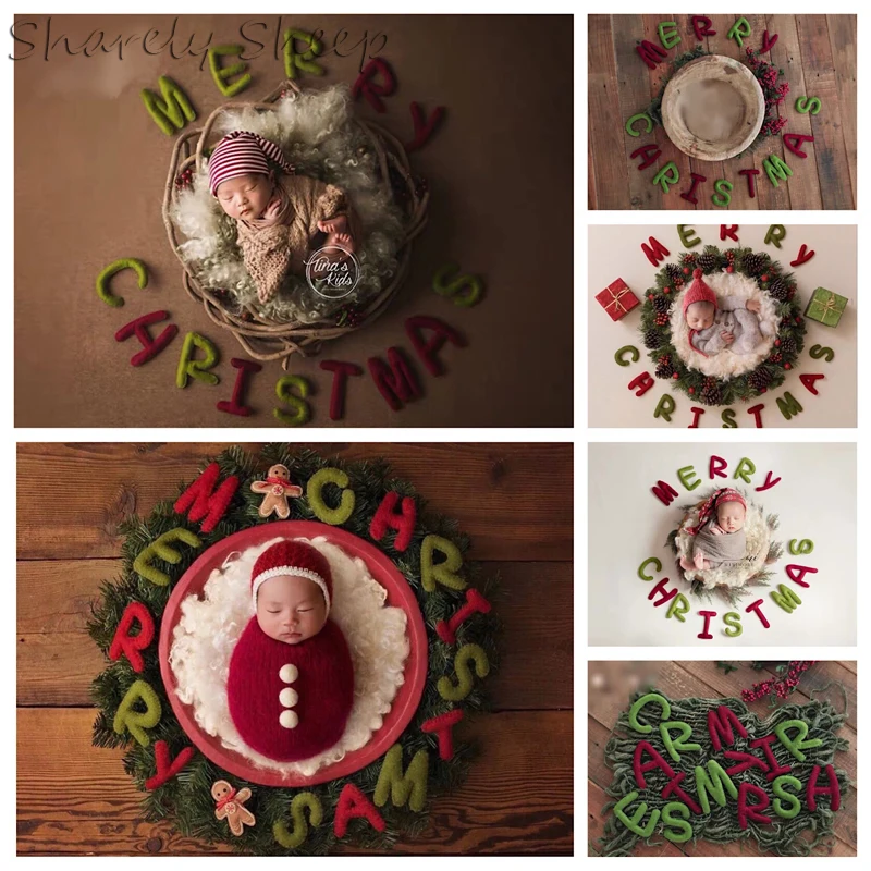 Фотофон ручной работы с надписью Merry Christmas для новорожденных реквизит фотосъемки