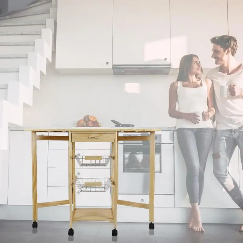 

3 Layers folding Detachable Kitchen Islands & Trolleys Multifunctional Storage Design With Wheels Moveable Shelf Storage Rack