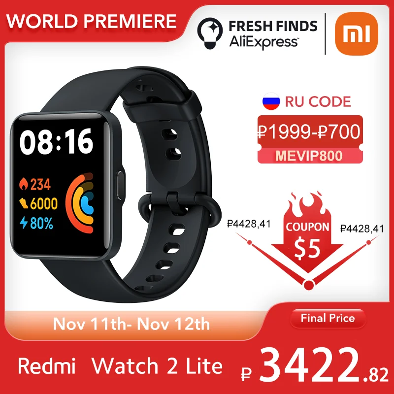  Смарт-часы Xiaomi Redmi Watch 2 lite Bluetooth Mi Band 1,55 "HD GPS SmartWatch Спортивный браслет с кислородом крови 
