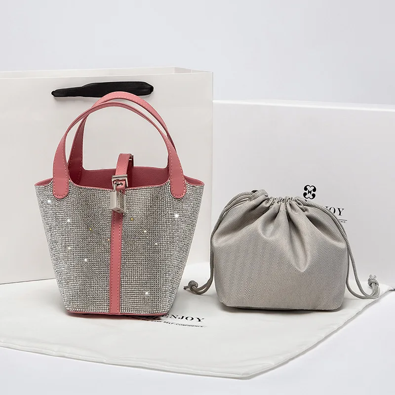 

Net red water drill bucket bag 2021 new Korean high quality and unique vegetable basket one shoulder portable diamond bag