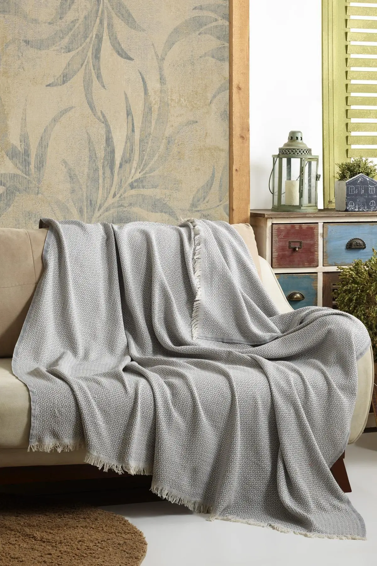 

Stars Natural Linen Seat Cover Sofa Throw
