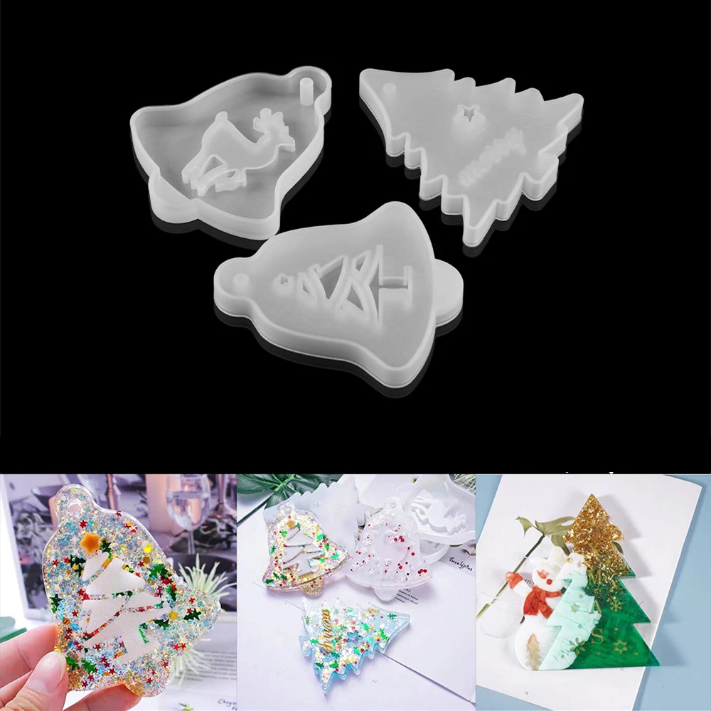 

1Pcs Christmas Tree Silicone Mold Snowman Bell Elk Epoxy Resin Molds for DIY Pendants Door Decor Crafts Jewelry Making Tools