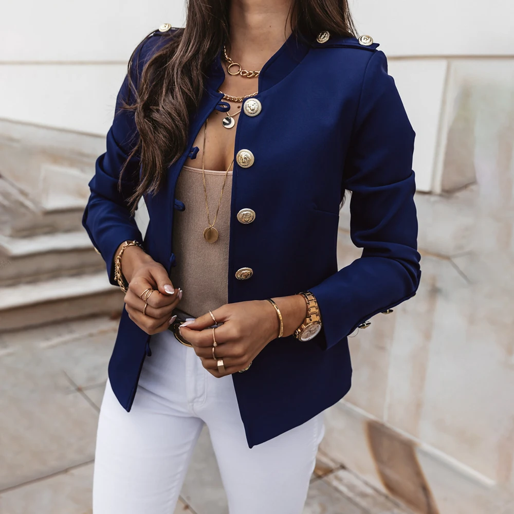 

2020 Autumn Fashion Women Blazers Coat 2020 Long Sleeve Solid Suits Button Coat Slim Office Lady Slim Jacket Blazer Feminino