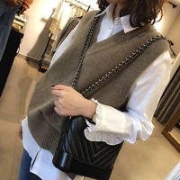 womens split jacket v neck sweater pullover autumn and winter new style korean fashion casual blended wool knitted vest