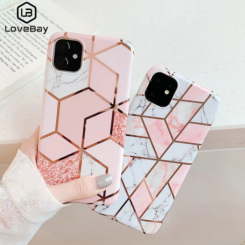 Чехол Lovebay для iPhone SE 12 Mimi Pro X XR XS Max 11 мягкий чехол IMD с геометрической мраморной