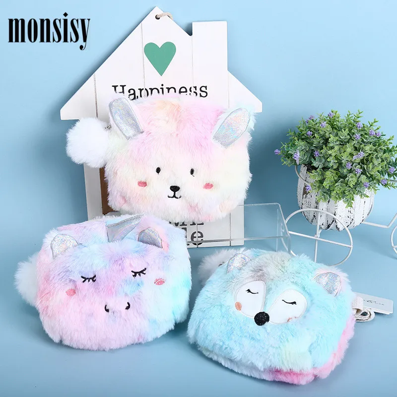 Monsisy сумка из искусственного меха для девочек кошелек и сумочка Детский Kawaii 3D