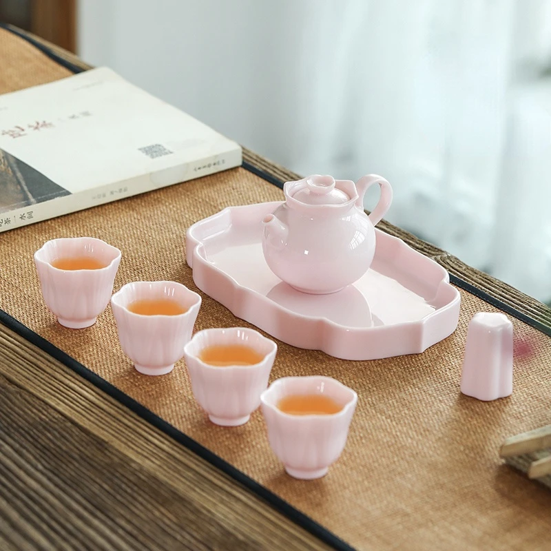 

Японский фарфоровый чайный набор для девочек, милый керамический чайный сервиз Кунг-фу, поднос, подарочные наборы, матовая фарфоровая посуд...