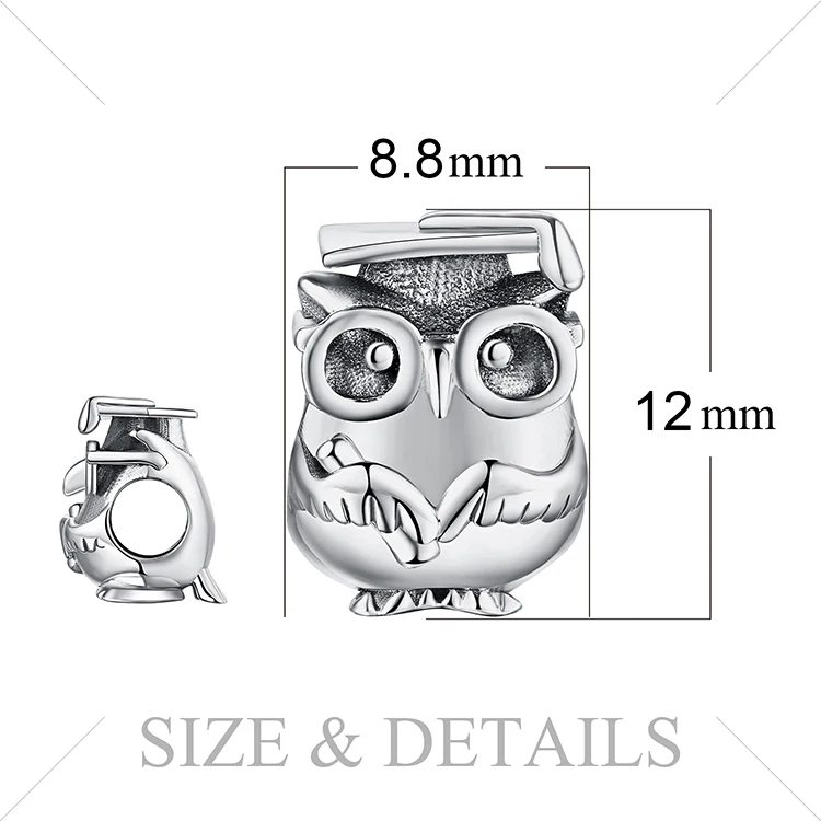 JewelryPalace 925 пробы Серебряный мудрый Сова носить очки бусины Шарм Мода DIY бисера Шарм для женщин браслеты