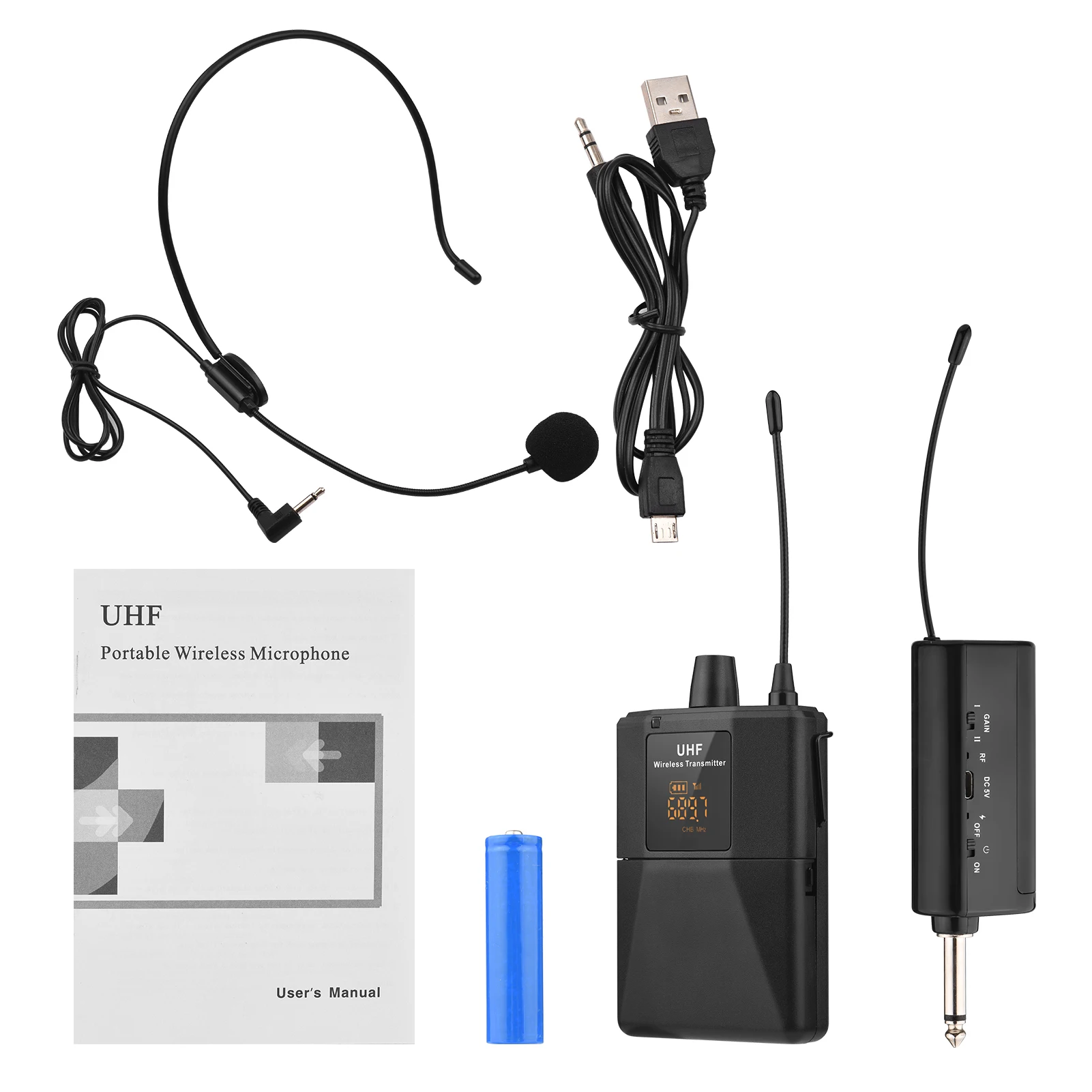 

UHF Wireless Headset Microphone with Transmitter & Receiver LED Digital Display Bodypack Transmitter for Teaching Meeting Speech