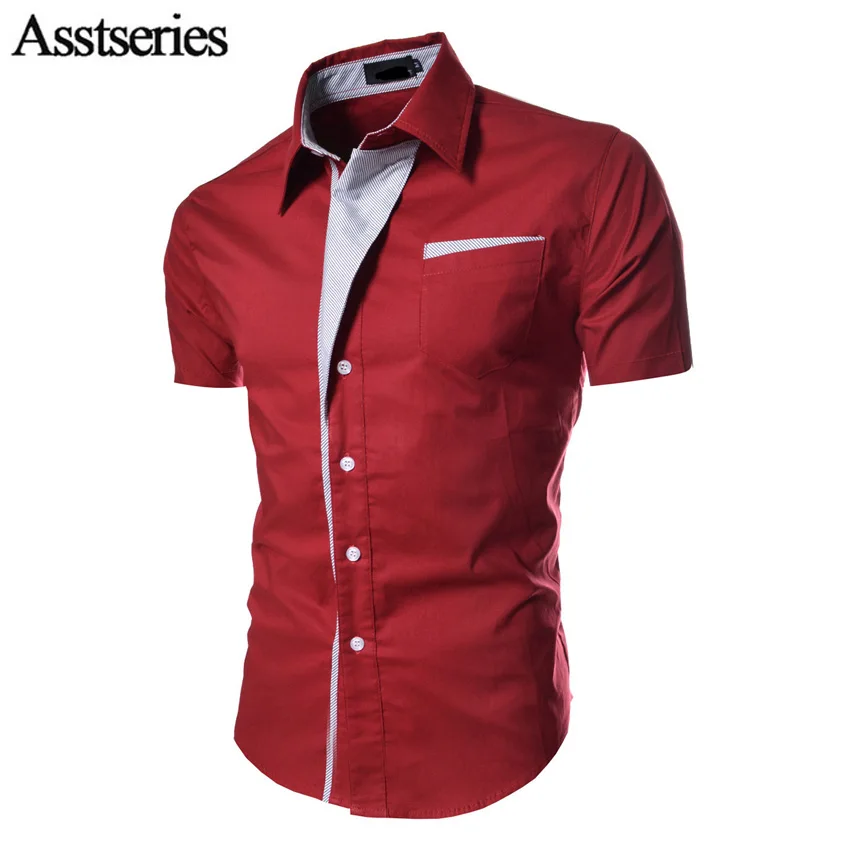 

2021 Fashion Brand Male Shirt Short-Sleeves Tops Slim Casual Solid Color Mens Dress Shirts Slim Business Men Shirt XXXL 30wy