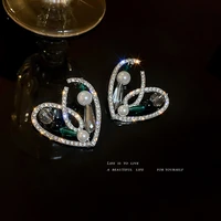 european and american design 925 silver needle diamond crystal pearl love advanced temperament sweet cool earrings