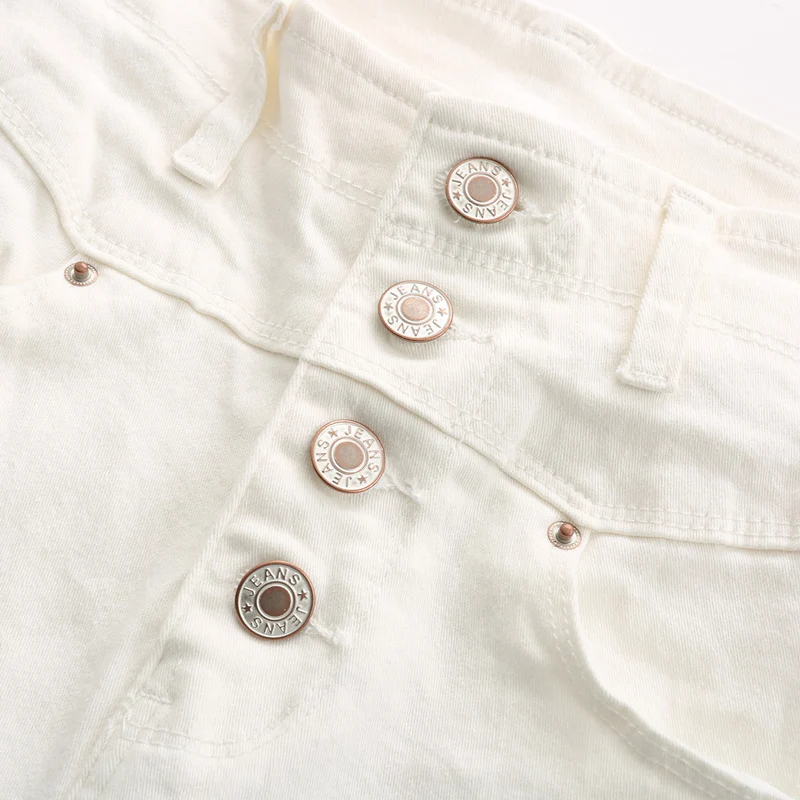 

Viifaa White Solid Button Up Stretchy Skinny Denim Jeans Women Spring Mid Waist Push Up Streetwear Slim Fitted Pencil Jeans