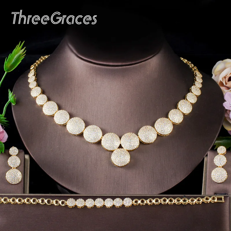 ThreeGraces блестящее кубическое ожерелье из циркона браслет серьги золотые для