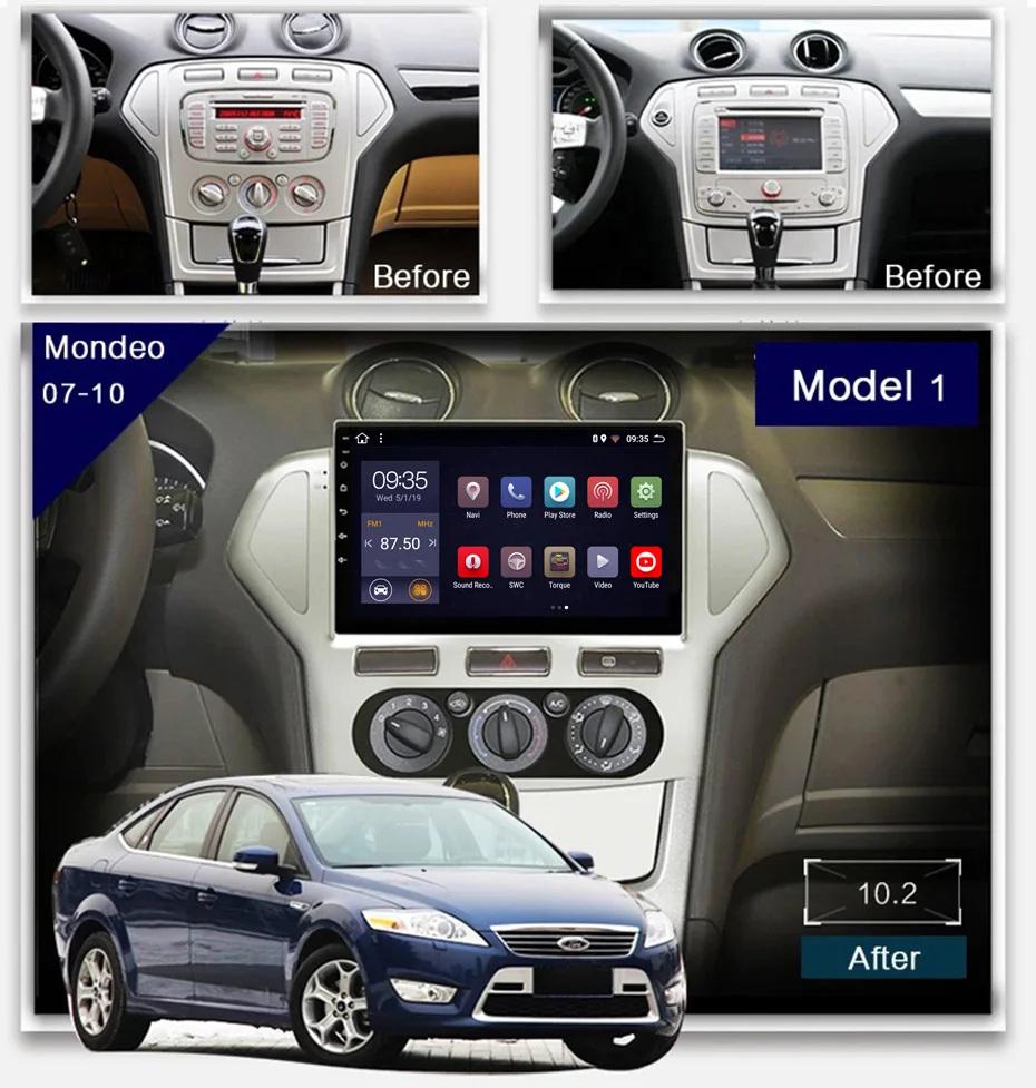 Мультисенсорный экран 10 1 дюйма 2.5D IPS HD Android 8 2 Гб ОЗУ 32 ПЗУ NAVI для Ford Mondeo 2007-2010 MC с