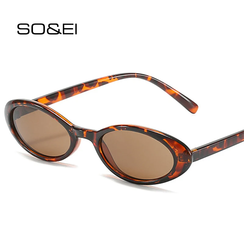 

SO&EI Retro Small Oval Sunglasses Women Fashion Clear Purple Pink Eyewear Shades UV400 Men Trending Round Mirror Sun Glasses
