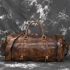 MAHEUмужские дорожные сумки из мягкой воловьей кожи в ретро стиле; большой багаж с отделением для обуви