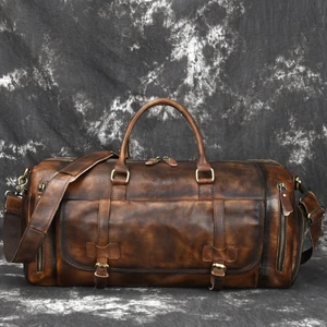 MAHEUмужские дорожные сумки из мягкой воловьей кожи в ретро стиле; большой багаж с отделением для обуви