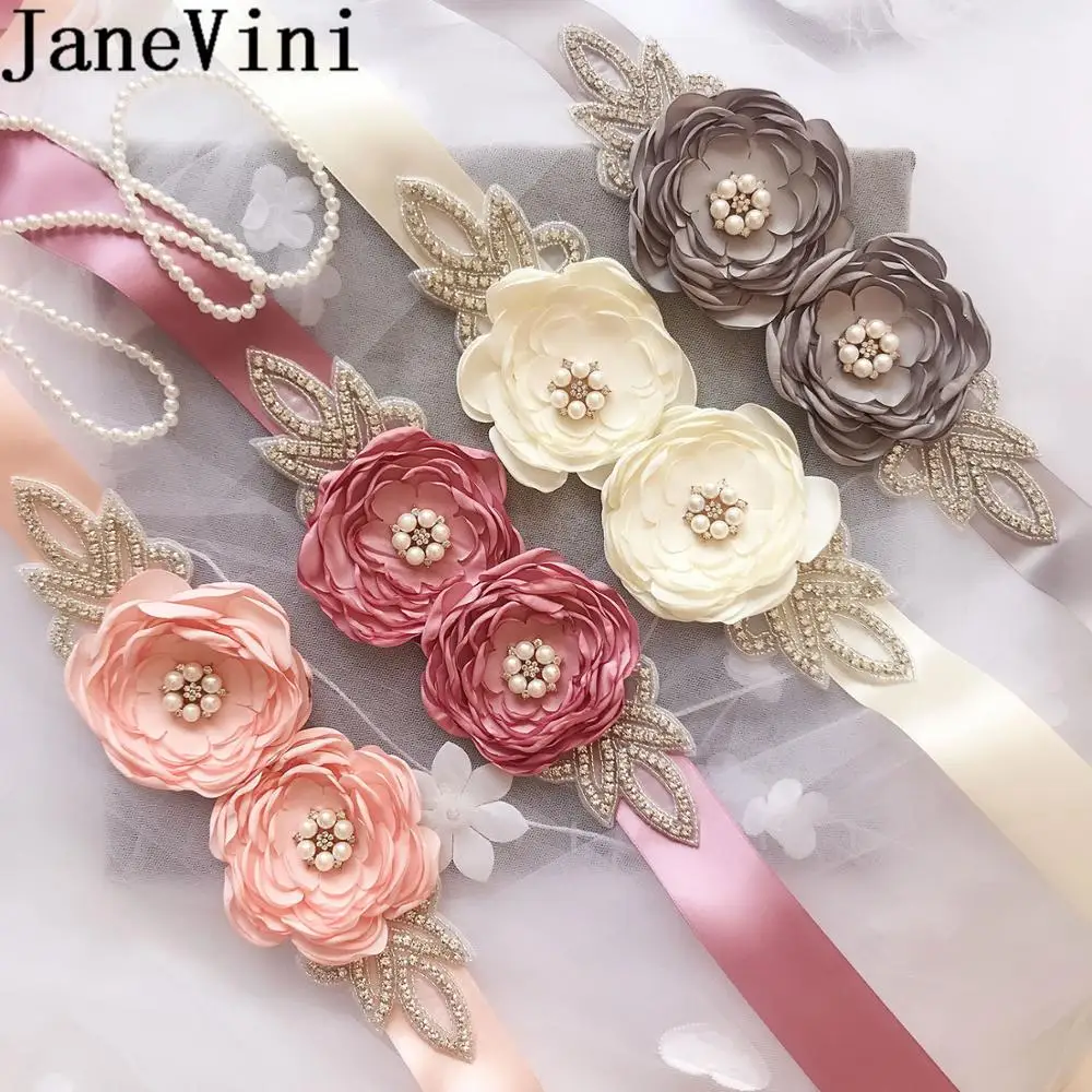 JaneVini элегантный пояс ручной работы Цветы Стразы на ленте жемчуг свадебный