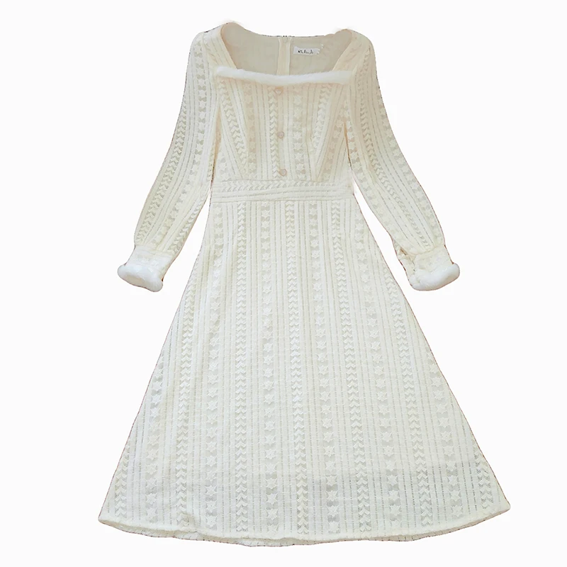 

COIGARSAM Lace Women dress New Upset Dresses Apricot 7806