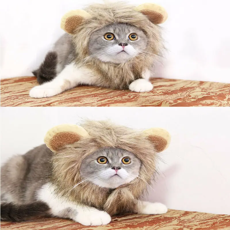 Новейший популярный костюм для домашних животных, парик льва для кошек, собак, одежда на Хэллоуин, нарядное платье с ушками, зимняя теплая одежда для домашних животных