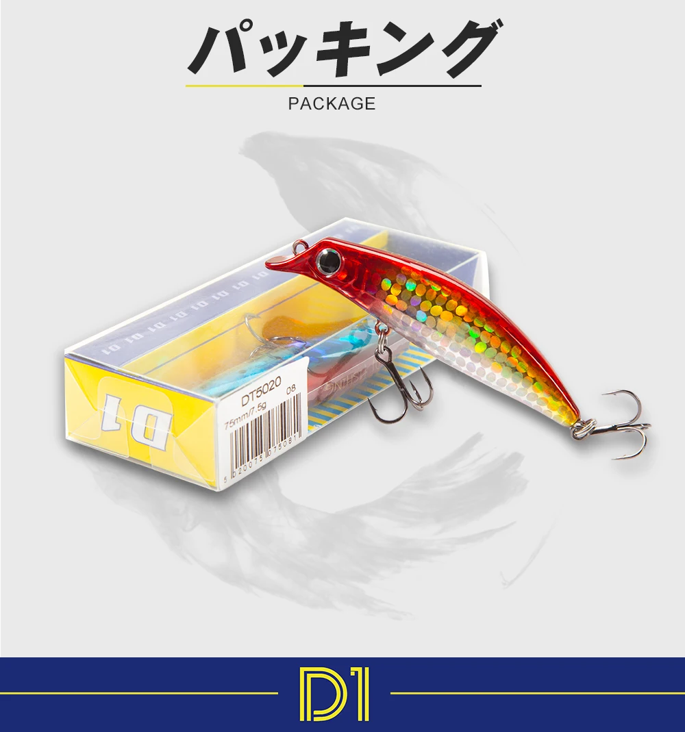 

D1 sasuke minnow Fishing Lures 75mm 7.5g Rolling Wobblers Slow Floating Artificial Baits Depth 30-80cm Pike Trout pesca Tackle