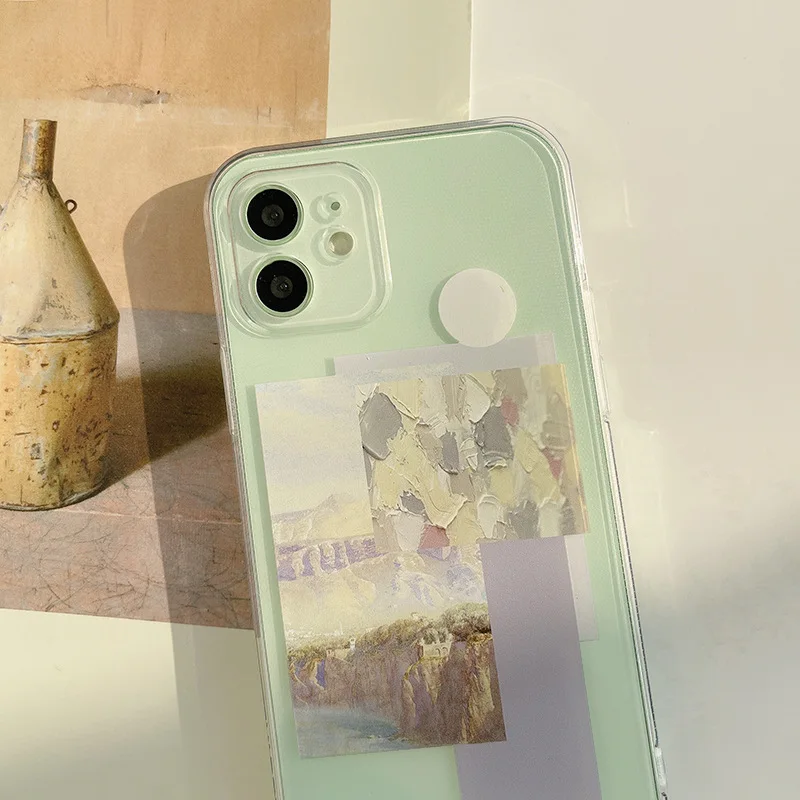 Art label oil painting phone case silicone cover for iphone 11 13 14 pro max mini 12 xsmax x xr 7 8 plus ins cute cover capa