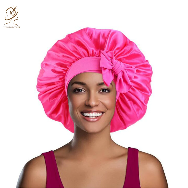 

New Style Women's Extra Large Solid Color Stretch Ribbon Satin Round Hat African Head-wrapped Hair Big Nightcap Hat For Women