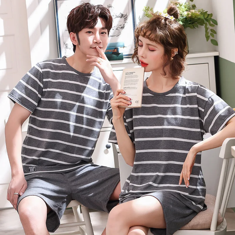 

Cotton Couple Summer Pajamas Set Short-Sleeved Man And Women Casual Hedging Plus Size Korean Home Service Suits New Dropshipping