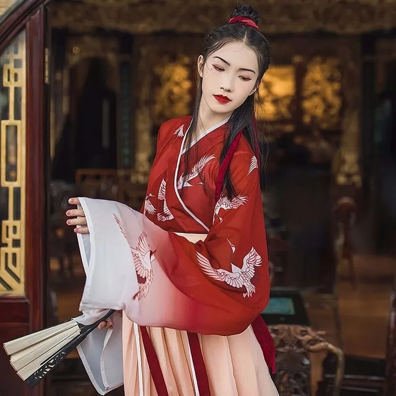 Винтажные комплекты летней одежды hanfu женское платье градиентное Макси-платье