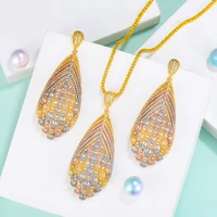 kellybola brand new trendy luxury water drop geometric zirconia necklace earrings womens wedding party indian jewelry set