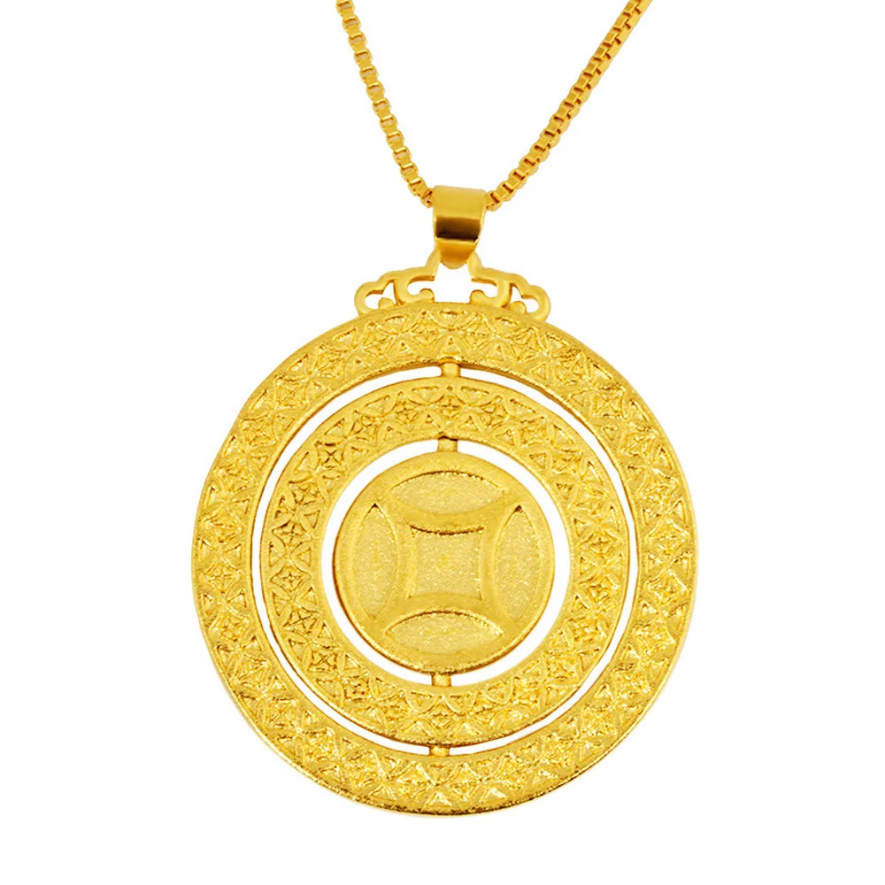

Lucky 24K gold color Rotating copper coin compass pendant necklaces for women charm wedding brige men neck jewelry Accessories
