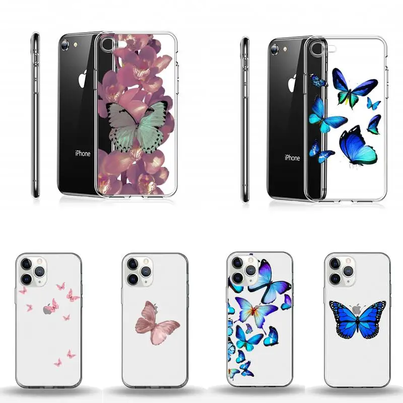 

Cute Butterfly beautiful animel Phone Case Transparent for iPhone Samsung A S 11 12 6 7 8 9 10 20 Pro X XS Max XR Plus lite