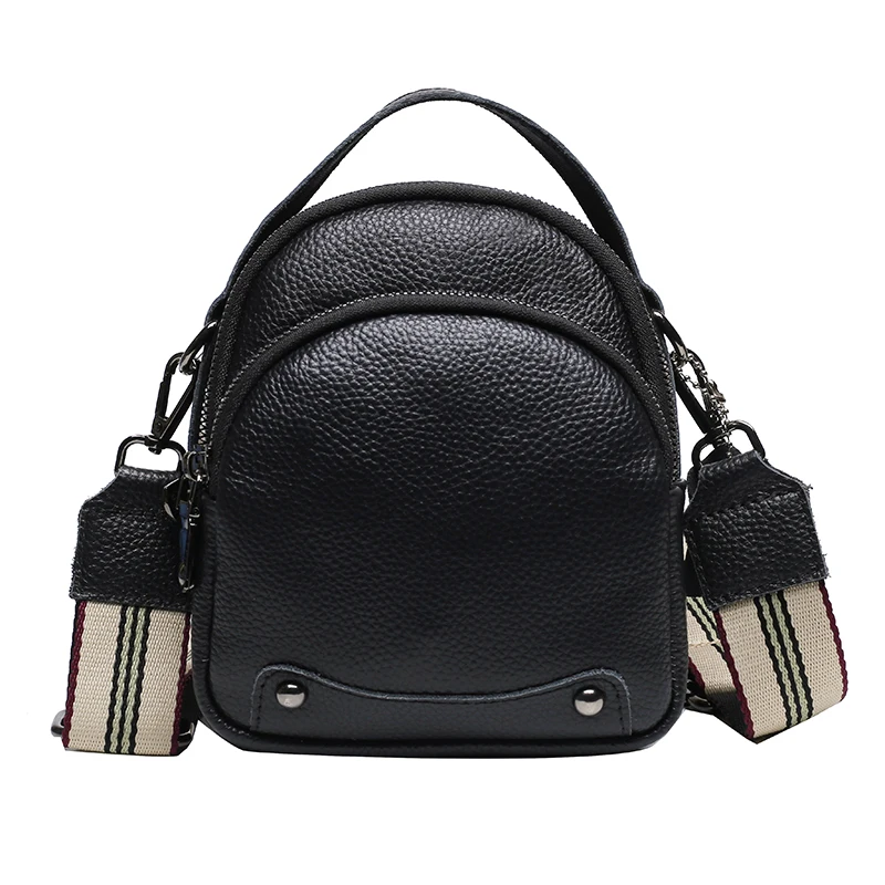 

Black Three-Layer Zipper Pocket Design Soft Genuine Leather Women's Shoulder Bag 2021 Ladies Casual Messenger Bag Designer Brand