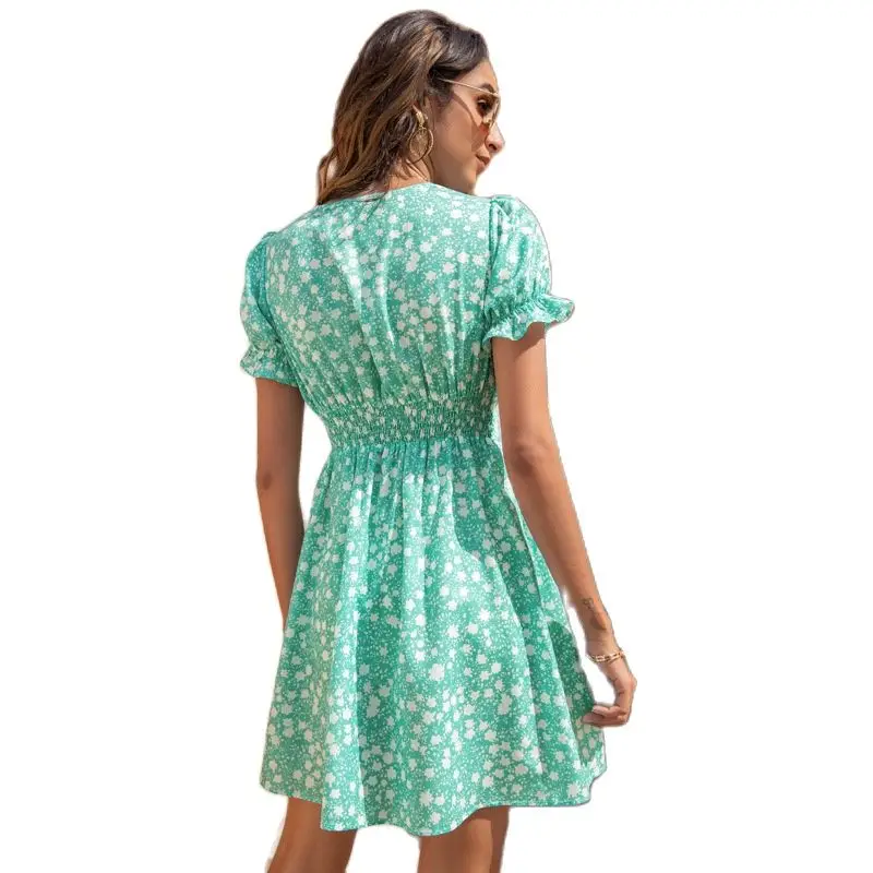 

OLOMLB Women Floral Wrap Dress Off Shoulder Tie Up Front Ruffle Mini Dress Summer Office Lady Slash Neck Printed Pencil Dress