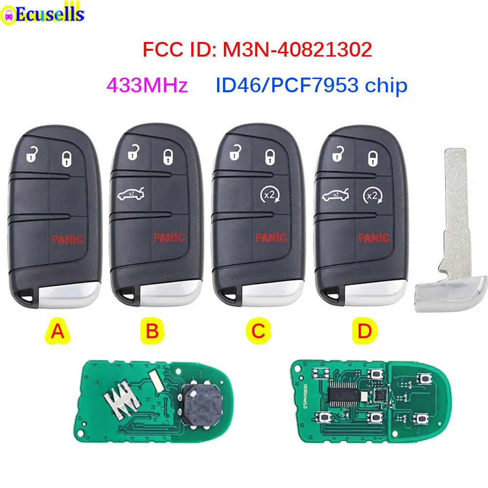 3/4/5 Кнопка 433 Мгц дистанционный смарт ключ брелок с PCF7953 чип для Fiat 500 500L 500X Jeep Compass