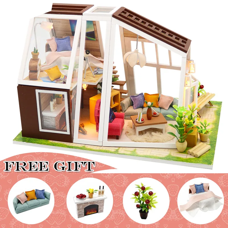 

DIY-домик, искусственные деревянные кукольные домики, миниатюрный комплект, набор мебели для кукольного домика, игрушки для детей, рождестве...
