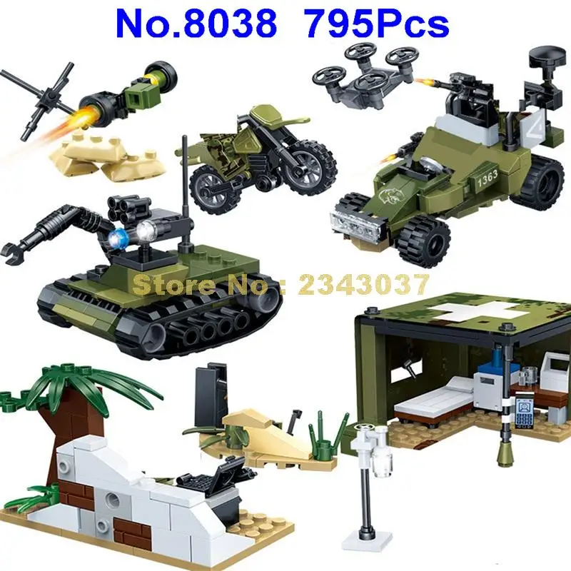 Gudi 8038 795 шт. 8 в 1 Вторая мировая война военный солдат танк грузовик самолет