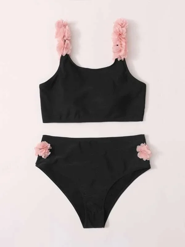 

Plus Size 3d Flower Bikini Set Swimwear Women Push Up 2 Piece Bathing Suit Summer Beachwear Biquini